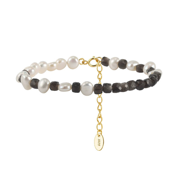 Wholesale Simple Geometric 925 Silver Electroplated Bracelet For Women With Freshwater Pearl