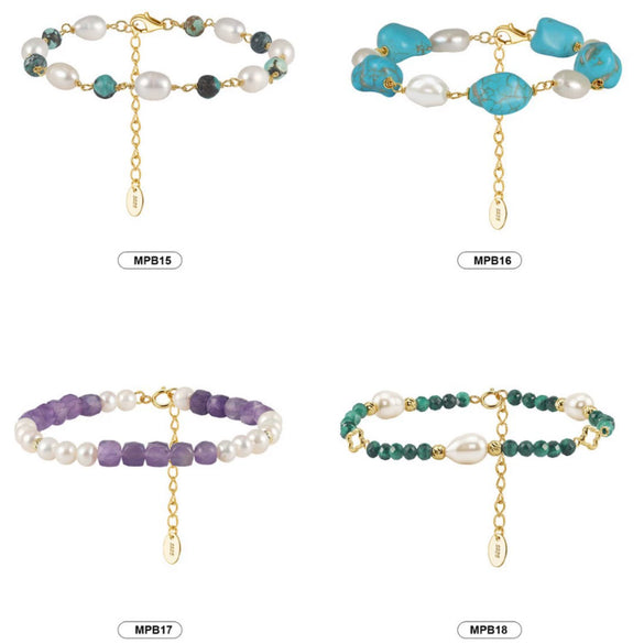 Wholesale Simple Geometric 925 Silver Electroplated Bracelet For Women With Freshwater Pearl