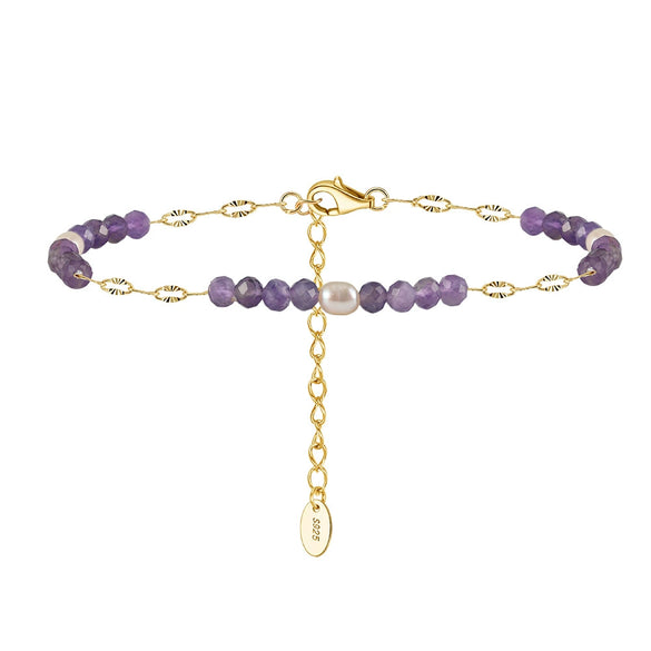 Wholesale Simple Geometric 925 Silver Electroplated Bracelet With Freshwater Pearl And Amethyst For Women