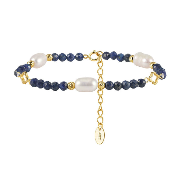 Wholesale Simple Geometric Silver Electroplated Freshwater Pearl Crystal Natural Stone Lapis Lazuli Malachite Bracelet For Women