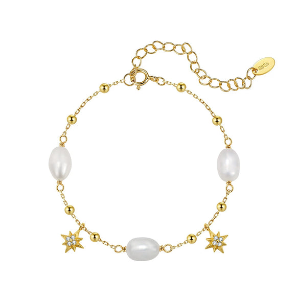 Wholesale Simple Geometric Silver Electroplated Pearl Beaded Adjustable Bracelets For Women