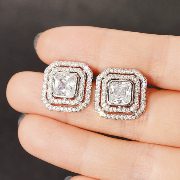 Wholesale Simple Geometric Square Copper Earrings With Zirconia For Women