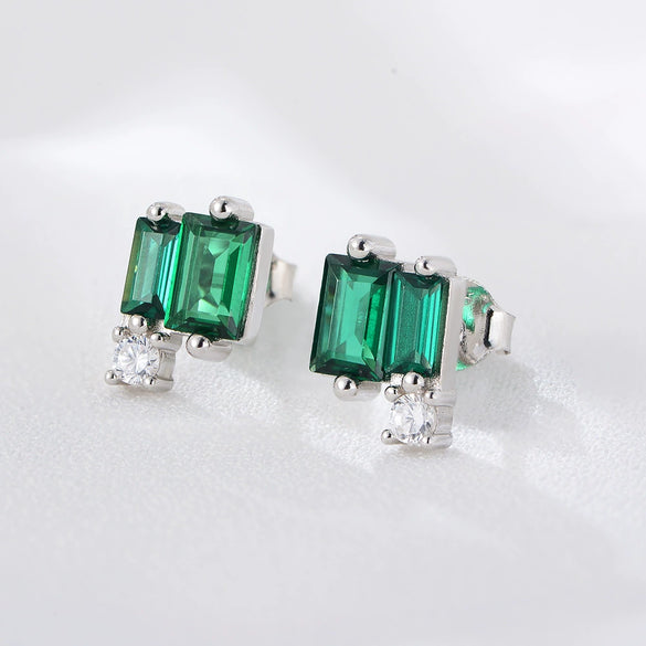 Wholesale Simple Geometric Square Emerald Zircon Earrings In Sterling Silver With Diamond Treatment Palace Style For Women