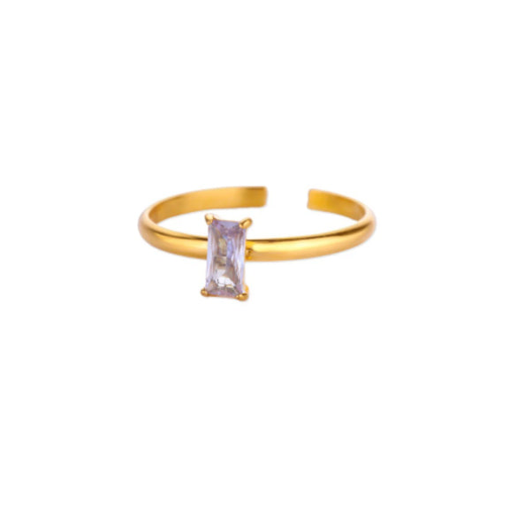 Wholesale Simple Geometric Square Stainless Steel Inlaid Zircon Women's Ring With Electroplating