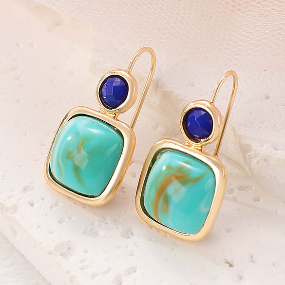 Wholesale Simple Geometric Square Turquoise Earrings For Women Alloy Material With Electroplating Treatment