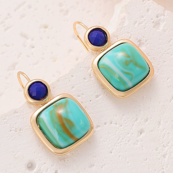 Wholesale Simple Geometric Square Turquoise Earrings For Women Alloy Material With Electroplating Treatment