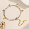 Wholesale Simple Geometric Stainless Steel And Titanium Steel 18K Gold Plated Zircon Ball Tassel Necklace And Bracelet Set For Women