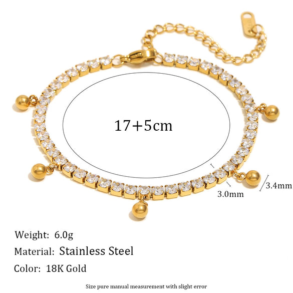 Wholesale Simple Geometric Stainless Steel And Titanium Steel 18K Gold Plated Zircon Ball Tassel Necklace And Bracelet Set For Women