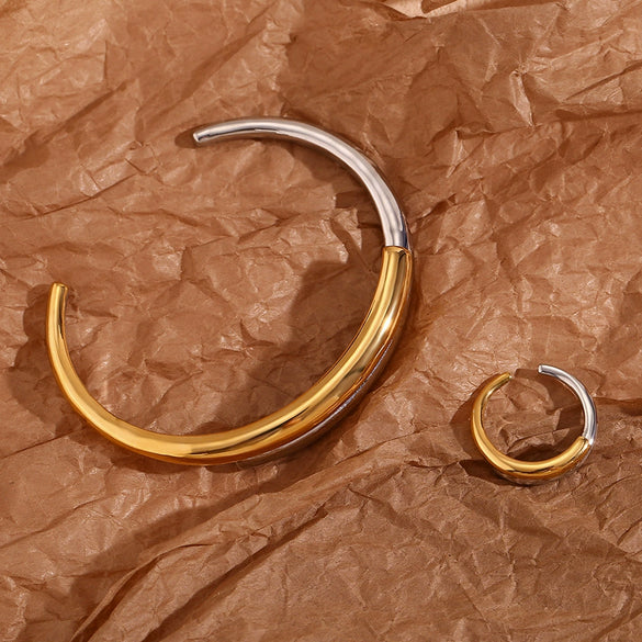 Wholesale Simple Geometric Stainless Steel Double Layer Cross Open Bracelet For Women 18K Gold Plated