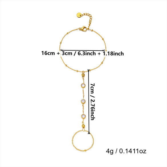 Wholesale Simple Geometric Stainless Steel Electroplated Flowerembellished Zircon Multilayer Finger Chain Stackable Bracelet For Women