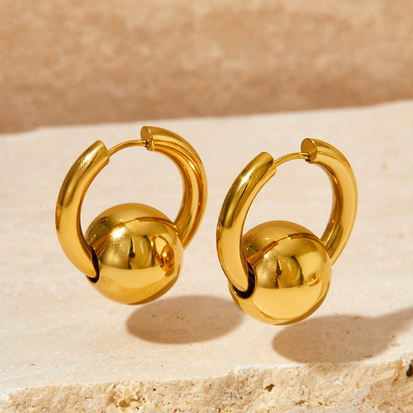 Wholesale Simple Geometric Stainless Steel Electroplated Glossy Metal Ball Earrings For Women