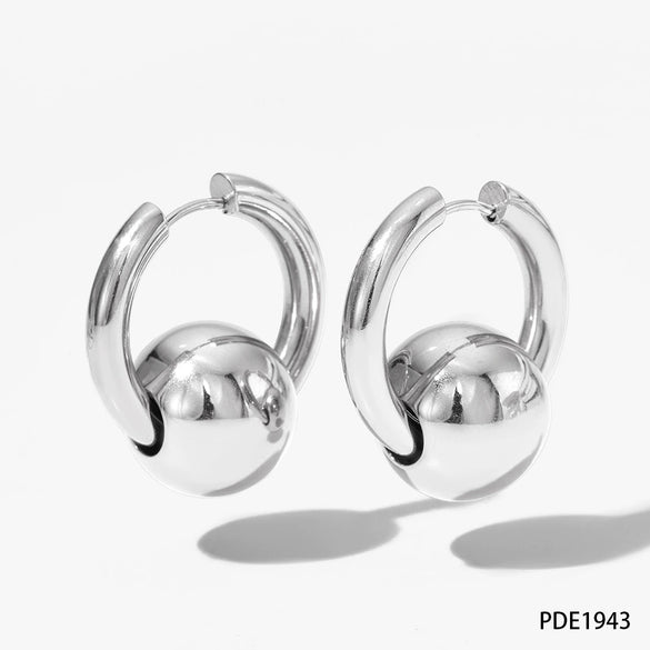 Wholesale Simple Geometric Stainless Steel Electroplated Glossy Metal Ball Earrings For Women