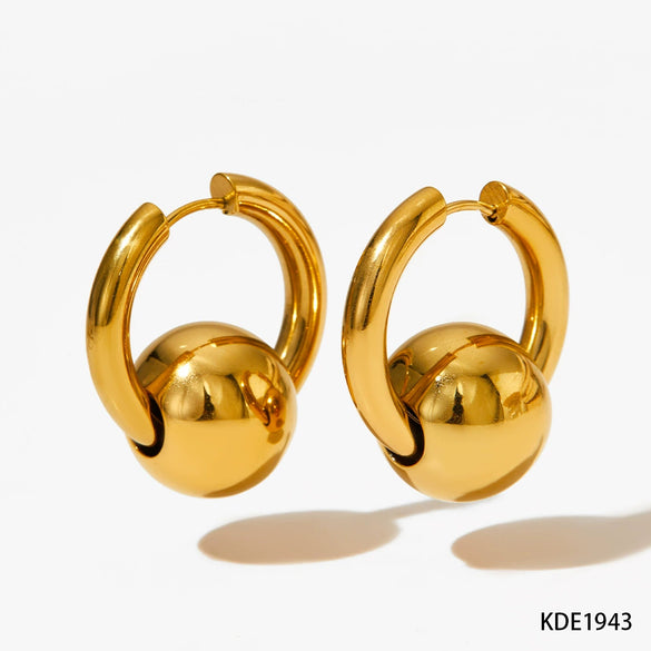 Wholesale Simple Geometric Stainless Steel Electroplated Glossy Metal Ball Earrings For Women