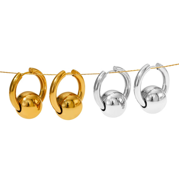 Wholesale Simple Geometric Stainless Steel Electroplated Glossy Metal Ball Earrings For Women