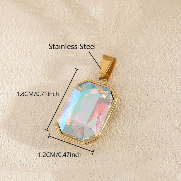 Wholesale Simple Geometric Stainless Steel Electroplated Gold Square Water Drop Gemstone Pendant Jewelry Accessories For Diy Bracelet And Necklace