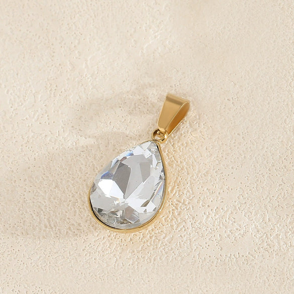 Wholesale Simple Geometric Stainless Steel Electroplated Gold Square Water Drop Gemstone Pendant Jewelry Accessories For Diy Bracelet And Necklace