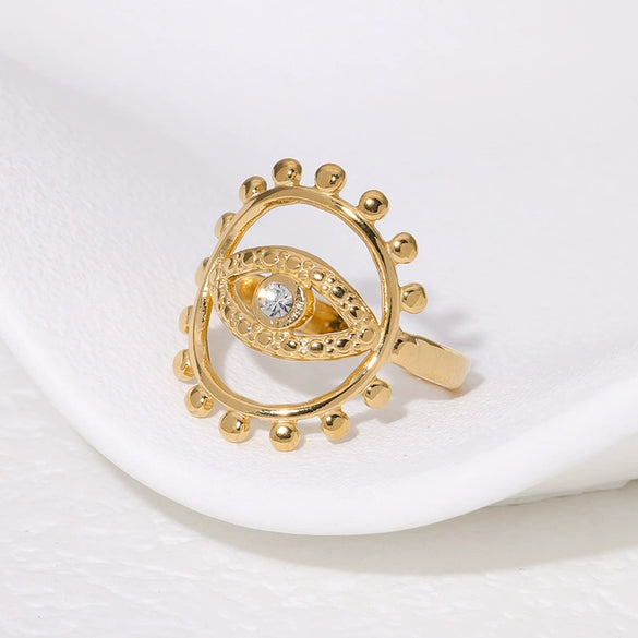 Wholesale Simple Geometric Stainless Steel Electroplated 18K Real Gold Open Ring Hand Jewelry For Women