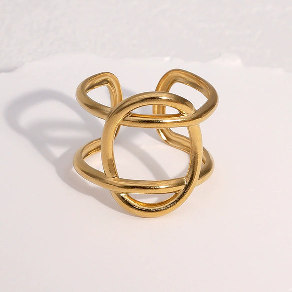 Wholesale Simple Geometric Stainless Steel Electroplated Open Ring For Women
