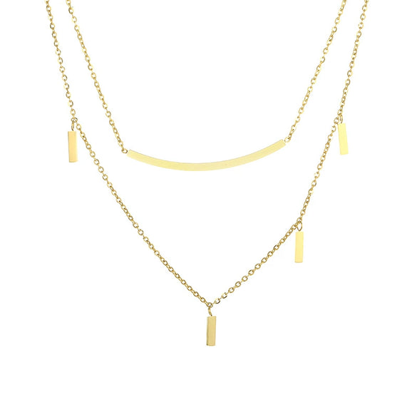 Wholesale Simple Geometric Stainless Steel 18K Electroplated Double Layer Necklace For Girls