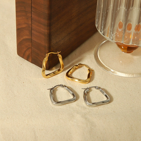 Wholesale Simple Geometric Stainless Steel 18K Gold Plated Trapezoidal Twisted Women's Earrings