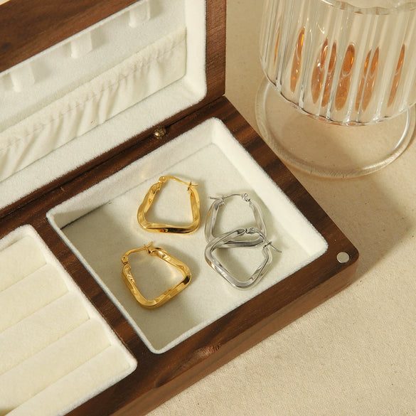 Wholesale Simple Geometric Stainless Steel 18K Gold Plated Trapezoidal Twisted Women's Earrings