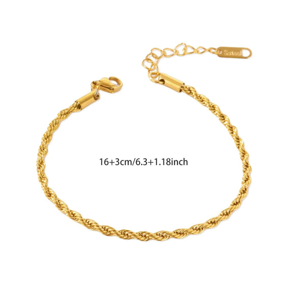 Wholesale Simple Geometric Stainless Steel 18K Gold Plated Women's Bracelet With Twist Snake Bone Chain