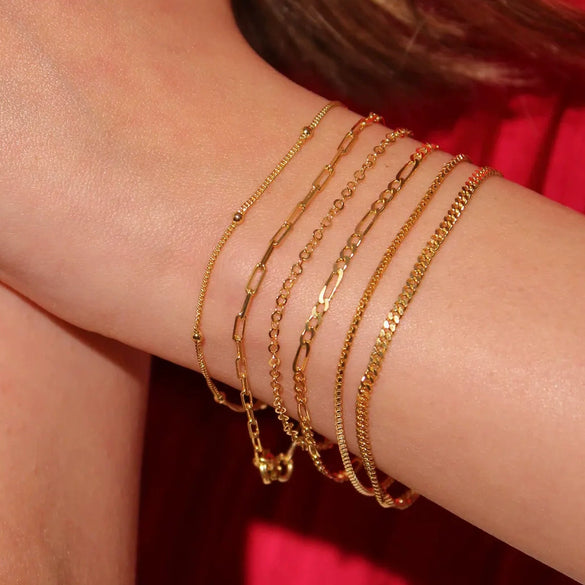 Wholesale Simple Geometric Stainless Steel 18K Gold Plated Women's Bracelet With Twist Snake Bone Chain