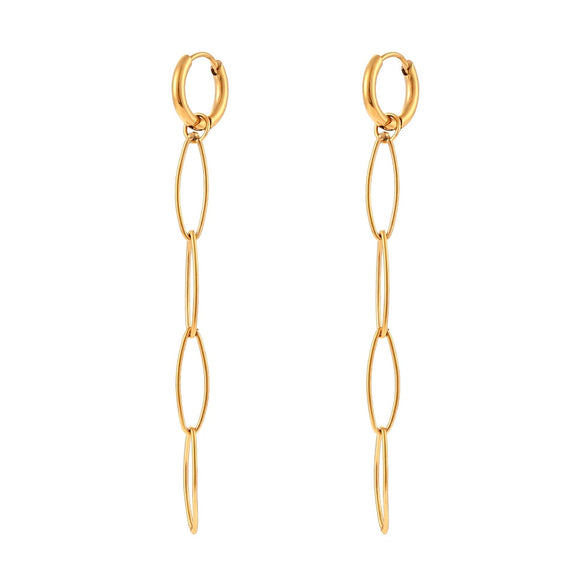 Wholesale Simple Geometric Stainless Steel 18K Gold Plated Women's Earrings Jewelry Long Melon Seed Chain