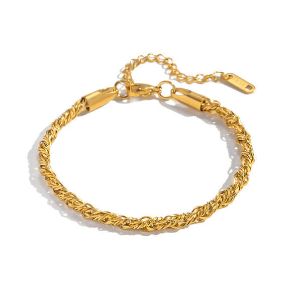 Wholesale Simple Geometric Stainless Steel Real Gold Plated Braided Chain Bracelet For Women
