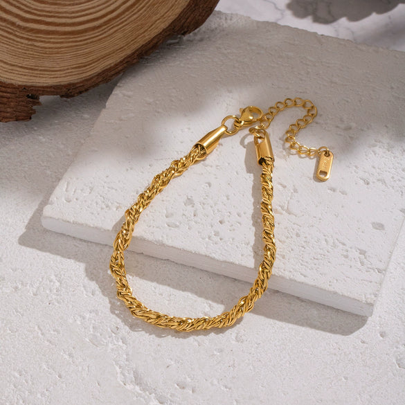 Wholesale Simple Geometric Stainless Steel Real Gold Plated Braided Chain Bracelet For Women