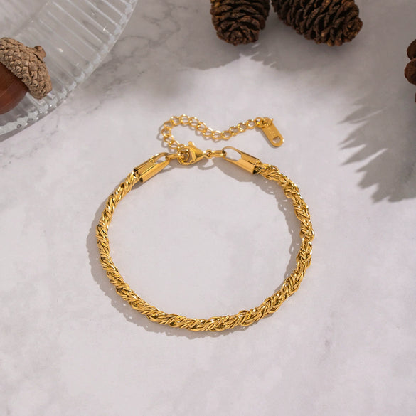 Wholesale Simple Geometric Stainless Steel Real Gold Plated Braided Chain Bracelet For Women