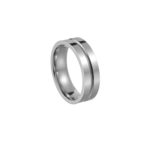 Wholesale Simple Geometric Stainless Steel Ring With Middle Groove And Polishing Treatment