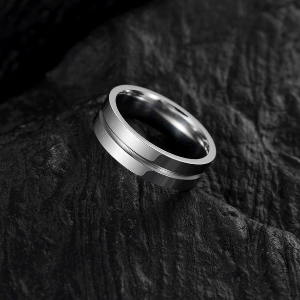 Wholesale Simple Geometric Stainless Steel Ring With Middle Groove And Polishing Treatment
