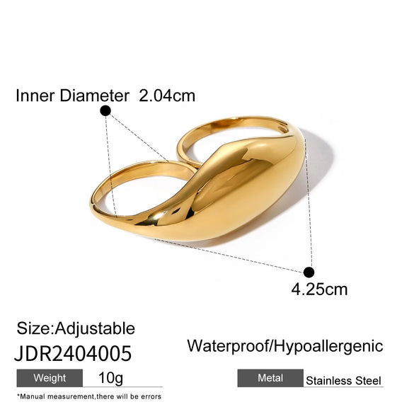 Wholesale Simple Geometric Stainless Steel Twofinger Ring With 18K Gold Electroplating For Women