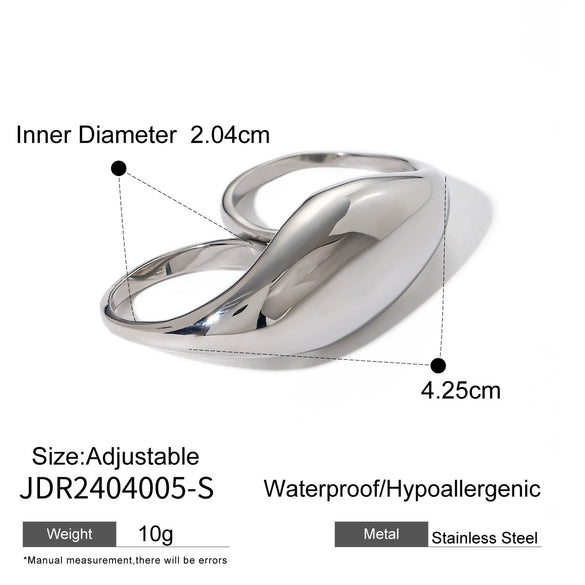 Wholesale Simple Geometric Stainless Steel Twofinger Ring With 18K Gold Electroplating For Women