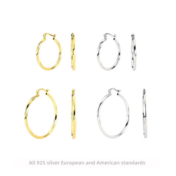 Wholesale Simple Geometric 925 Sterling Silver Hollow Tube Hoop Earrings With Lace Twist Texture Electroplated For Women