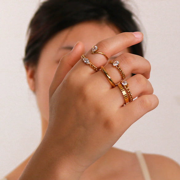 Wholesale Simple Geometric Style 18K Real Gold Plated Stainless Steel Fashion Ring For Women