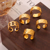 Wholesale Simple Geometric Texture Titanium Steel Gold Plated Wide Open Ring For Unisex