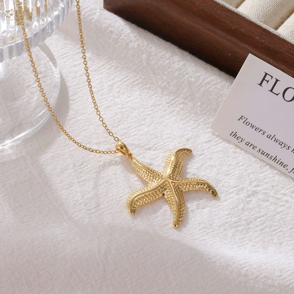 Wholesale Simple Geometric Titanium Steel Starfish Pendant Necklace With Electroplating For Women
