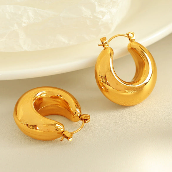 Wholesale Simple Geometric 316L Stainless Steel Thick Cylindrical Hollow Electroplated Women's Earrings Jewelry