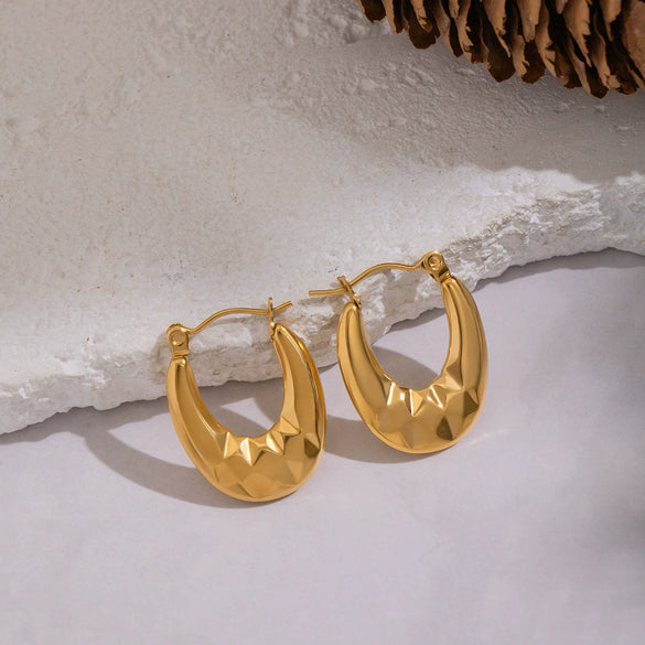 Wholesale Simple Geometric Ushaped Plaid Stainless Steel Earrings With Pvd Furnace Vacuum Real Gold Plating For Women