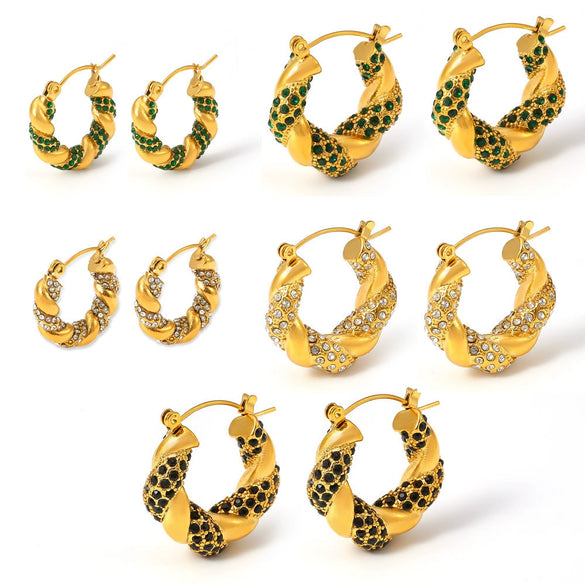 Wholesale Simple Geometric Ushaped 316L Stainless Steel Inlaid Zircon Electroplated Twist Earrings For Women