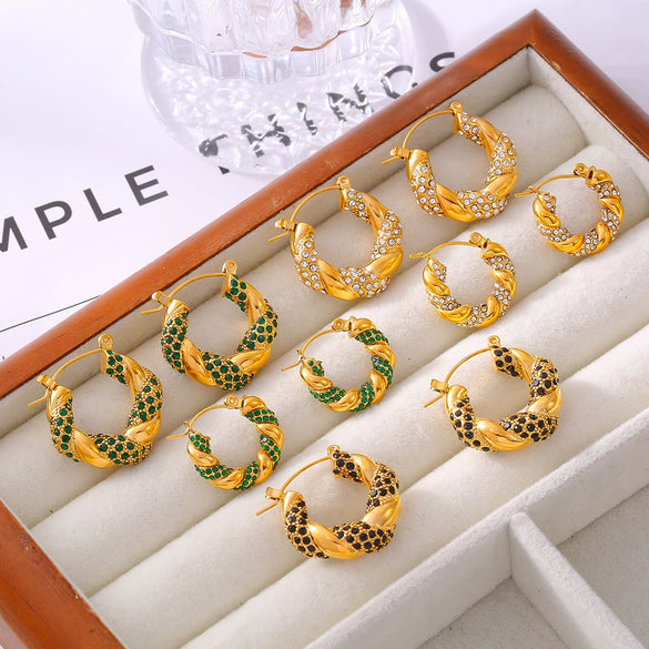 Wholesale Simple Geometric Ushaped 316L Stainless Steel Inlaid Zircon Electroplated Twist Earrings For Women