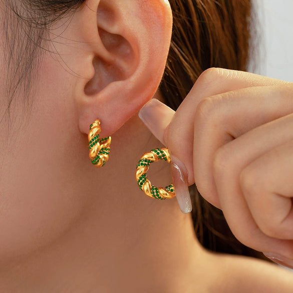 Wholesale Simple Geometric Ushaped 316L Stainless Steel Inlaid Zircon Electroplated Twist Earrings For Women
