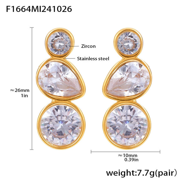 Wholesale Simple Geometric Water Drops Inlaid Zircon Stainless Steel Electroplated 18K Gold Antiallergy Women's Earrings
