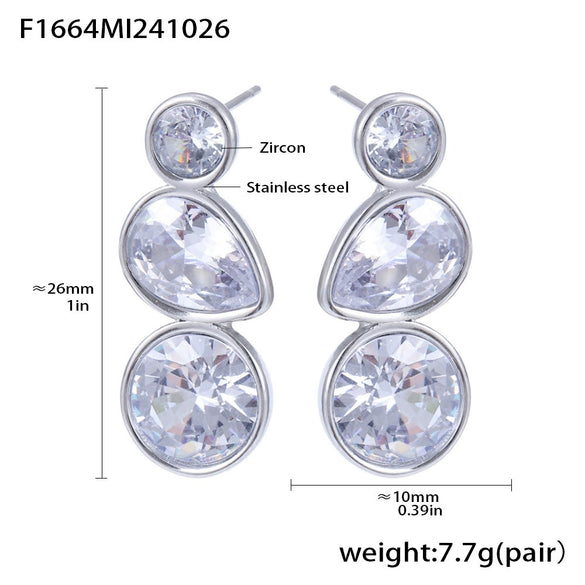 Wholesale Simple Geometric Water Drops Inlaid Zircon Stainless Steel Electroplated 18K Gold Antiallergy Women's Earrings