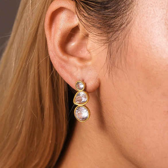 Wholesale Simple Geometric Water Drops Inlaid Zircon Stainless Steel Electroplated 18K Gold Antiallergy Women's Earrings