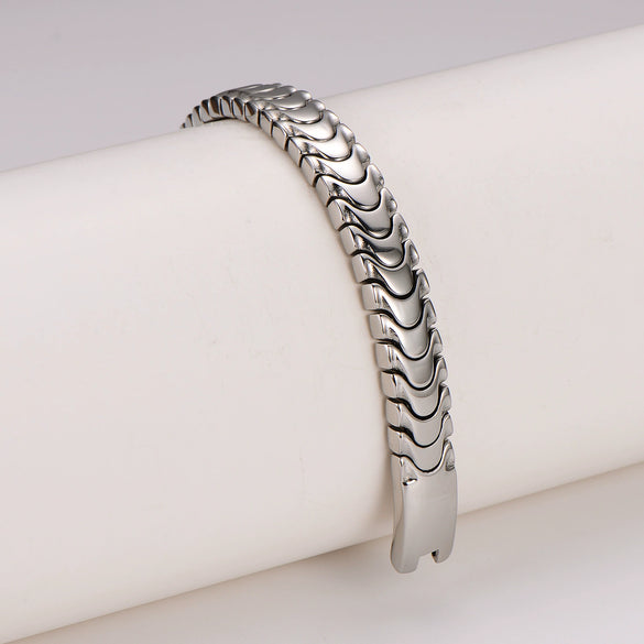 Wholesale Simple Geometric Wave Shape Electroplated Stainless Steel Magnetic Men's Bracelet