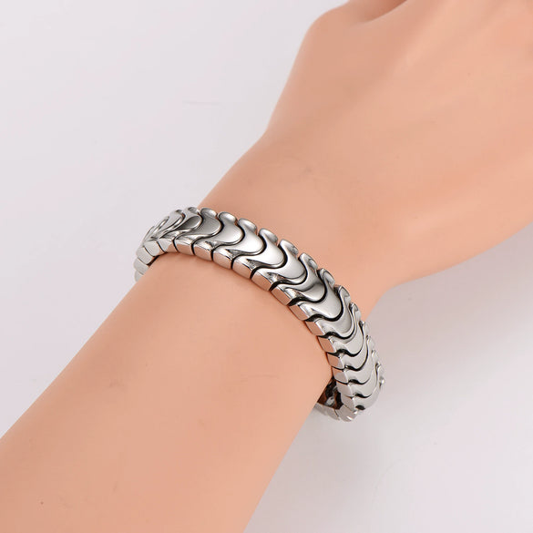 Wholesale Simple Geometric Wave Shape Electroplated Stainless Steel Magnetic Men's Bracelet