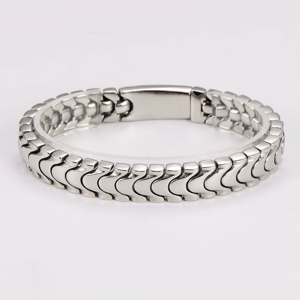 Wholesale Simple Geometric Wave Shape Electroplated Stainless Steel Magnetic Men's Bracelet